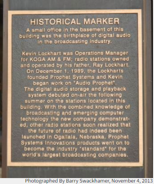 A picture of the plaque on the KOGA radio station in Ogallala, Nebraska